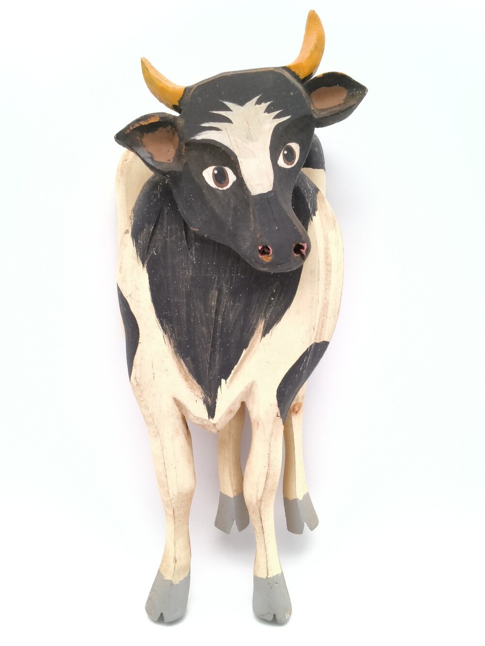 Vintage Hand-Carved Wooden Cow Wall Hanging / Folk Art Plaque